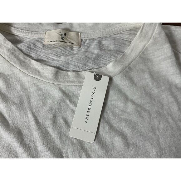 Anthropologie T.La Flutter Sleeve Knit Top White Woven Polka Dot Sleeves XL NWT - Picture 3 of 10